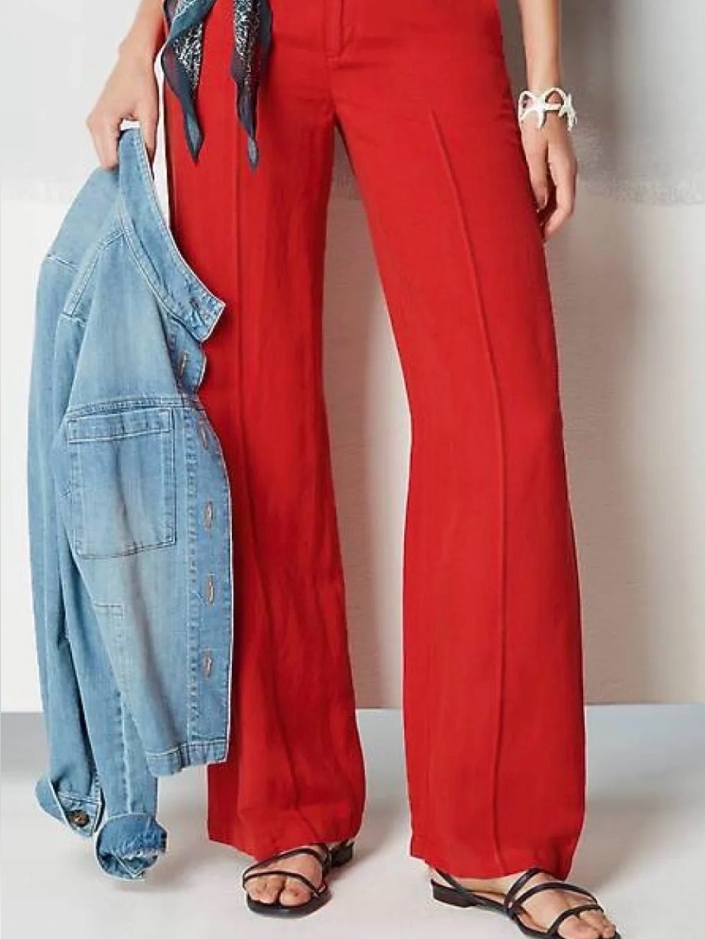 J.Jill Linen Full-Leg Creased-Front Pants in Red; Size 6